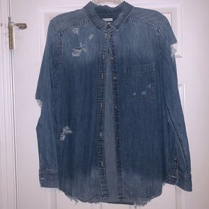 American Eagle distressed denim button up